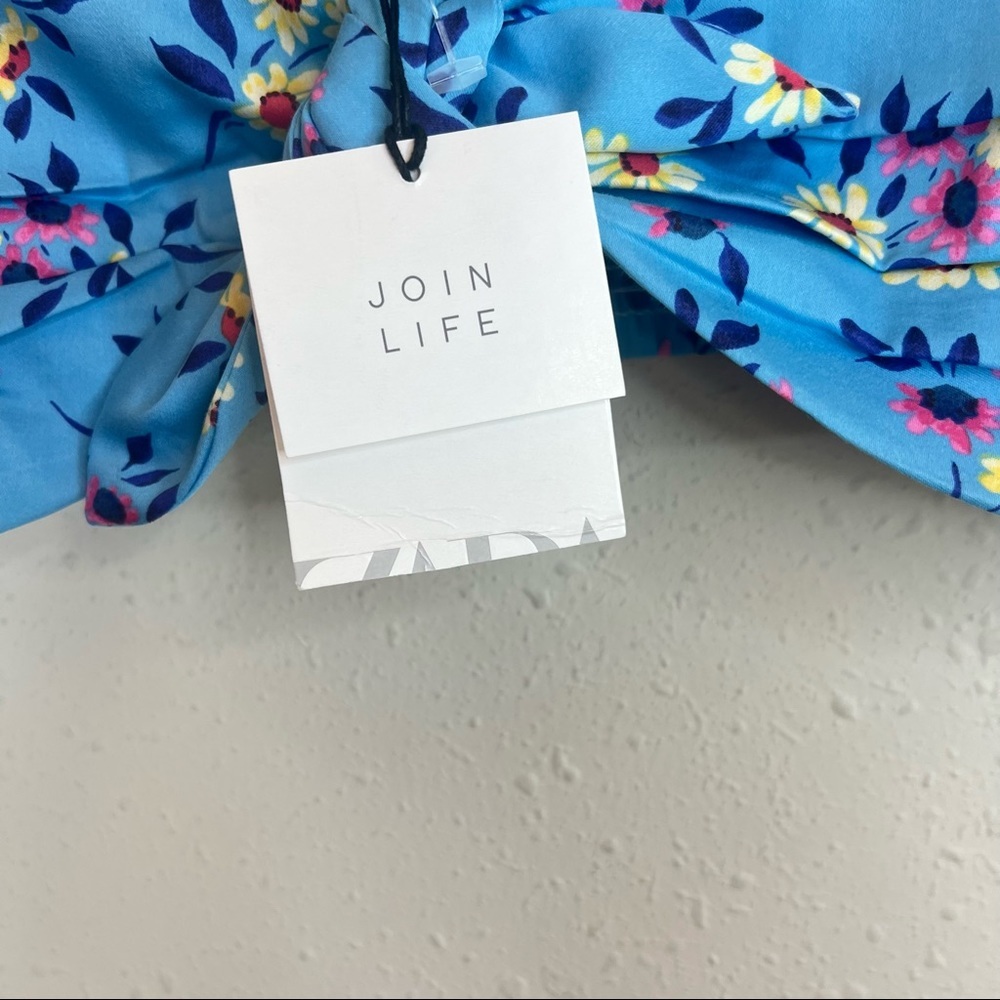 Zara Floral Print Women’s Blue Multi Cropped Top Size XL NWT - Picture 9 of 10